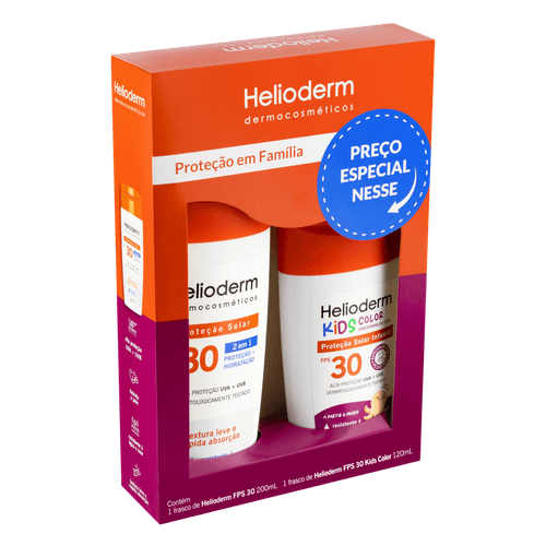 Kit Protetor Solar Econômico Helioderm FPS30 200ml + Protetor Solar Kids FPS30 120ml