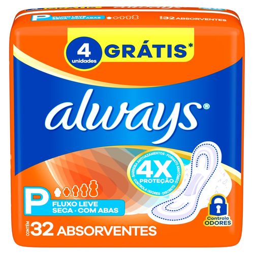 Absorvente Always Seca com Abas 32 Unidades Tamanho P Leve Mais Por Menos