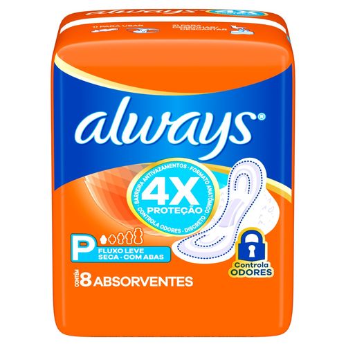 Absorvente Always Super Proteção Seca com Abas Tamanho P com 8 Unidades