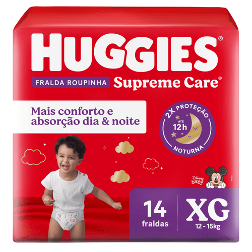 Fralda Huggies Disney Supreme Care Roupinha Jumbo XG com 14 Unidades
