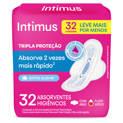 Absorvente Intimus Tripla Proteção Suave Com Abas Com 32 Unidades