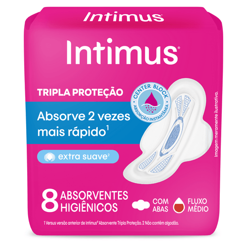 Absorvente Intimus Tripla Proteção Suave Com Abas Com 8 Unidades