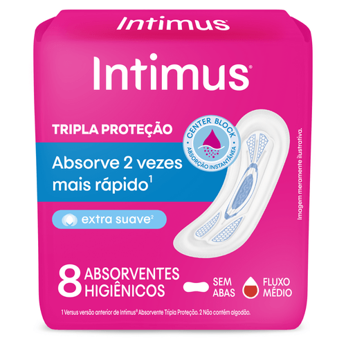 Absorvente Intimus Tripla Proteção Suave Sem Abas Com 8 Unidades