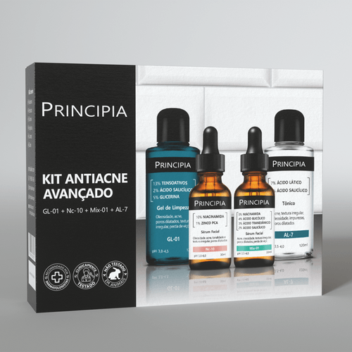 Kit Antiacne Avançado Princípia com Gel de Limpeza 120ml + Tônico 120ml e Sérum Nc10 e Mix-01 30ml Cada