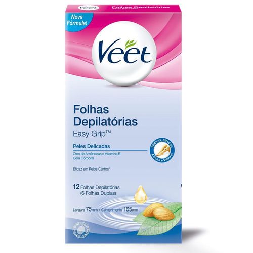Folhas Depilatórias de Cera Fria Veet Pele Delicada com 12 Unidades
