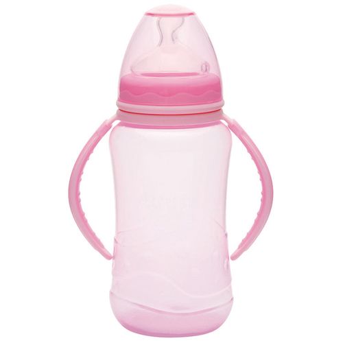 Mamadeira Kuka Big aquarela ortodôntica com alça rosa 330ml ref:1402