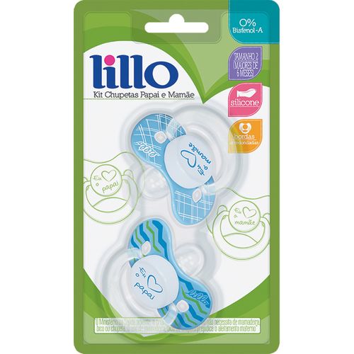 Chupeta Ortodôntica Lillo Amo Papai e Mamãe silicone azul tamanho 2 com 2 unidades