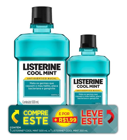 Kit Antisséptico Bucal Listerine Cool Mint 500ml Leve 250ml Por R$ 1,99