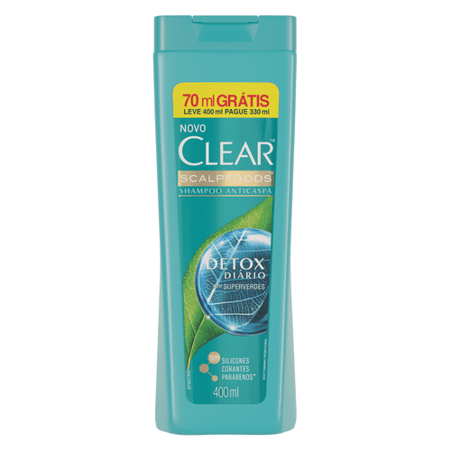 Shampoo Clear Detox Diário Leve 400ml Pague 330ml
