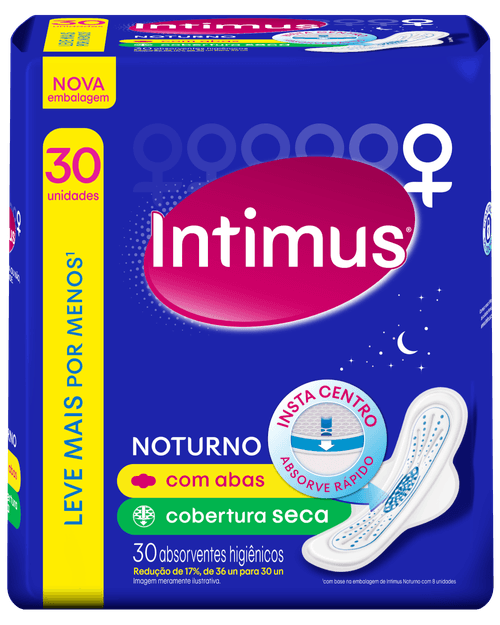 Absorvente Intimus Noturno Seca Com Abas com 30 Unidades Leve Mais Por Menos