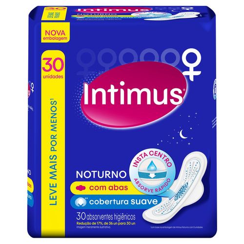 Absorvente Intimus Noturno Suave Com Abas com 30 Unidades Leve Mais Por Menos