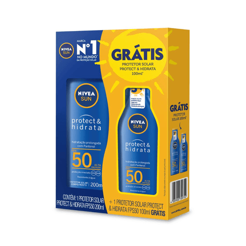 Kit Protetor Solar Nivea Sun Protect & Hidrata FPS50 200ml Grátis Nivea Sun Protect & Hidrata FPS50 100ml