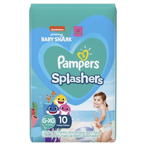 Fralda para Água Pampers Splashers Baby Shark G-XG com 10 Unidades