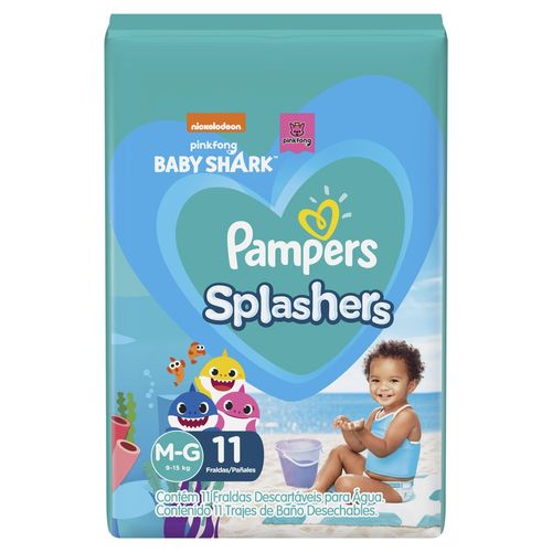 Fralda para Água Pampers Splashers Baby Shark M-G com 11 Unidades