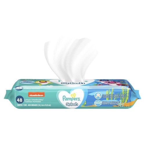 Lenço Umedecido Pampers Splashers Baby Shark com 48 Unidades