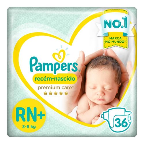 Fraldas Pampers Recém-Nascido Premium Care Pants RN+ com 36 Unidades 3-6 Kg