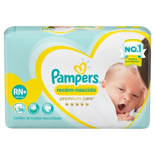 Fraldas Pampers Recém-Nascido Premium Care Pants RN+ com 36 Unidades 3-6 Kg