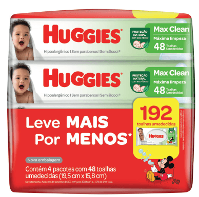 Lenço Umedecido Huggies Limpeza Superior 4 Pacotes de 48 Unidades