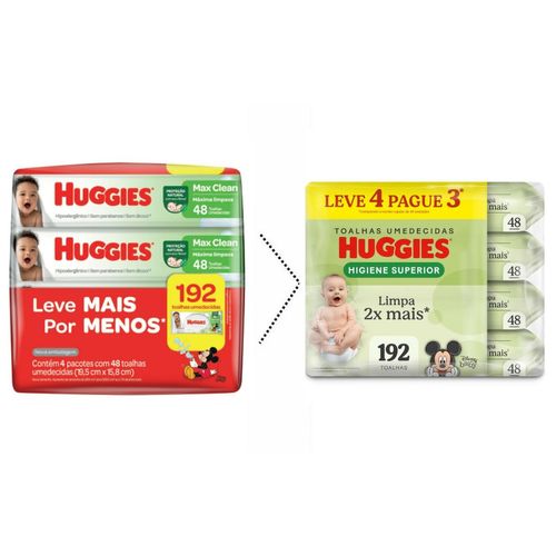 Lenço Umedecido Huggies Limpeza Superior 4 Pacotes de 48 Unidades