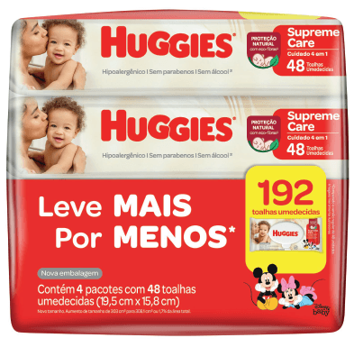 Lenço Umedecido Huggies Supreme Care 4 Pacotes de 48 Unidades