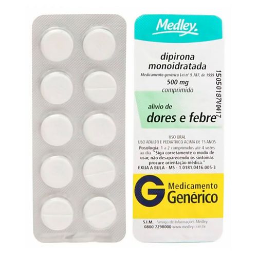 Dipirona Sódica 500mg Medley 10 Comprimidos