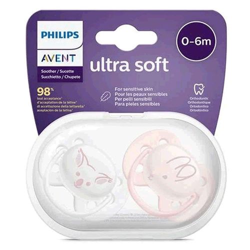 Chupeta Ultra Soft Aventis 0-6 Meninas com 2 Unidades SCF222/04