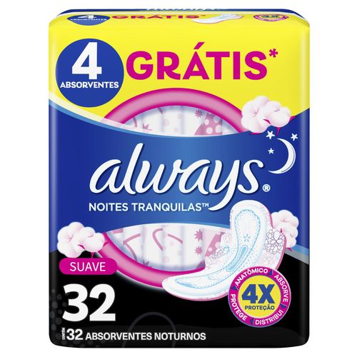 Absorvente Always Noites Tranquilas Suave com abas com 32 Unidades Leve Mais Por Menos