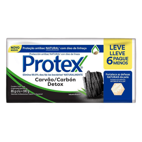 Kit Sabonete Barra Protex Carvão Detox 85g Leve 6 Pague Menos