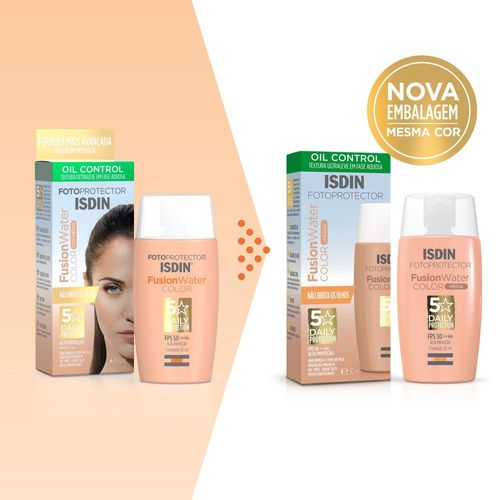 Protetor Solar Facial ISDIN Fusion Water 5 Stars Color FPS 50 Cor Média 50ml