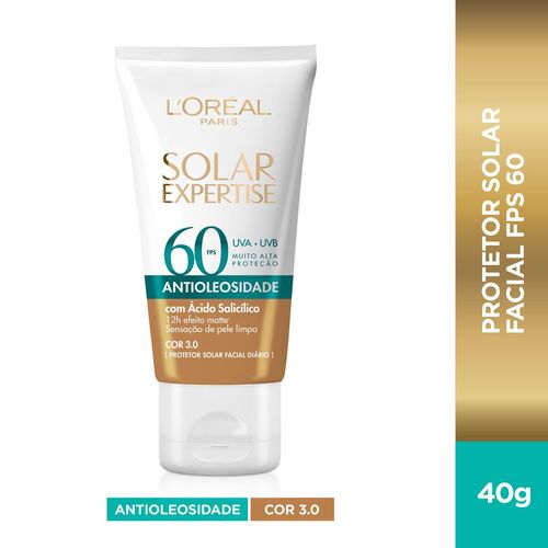 Protetor Solar Facial L'oreal Paris Solar Expertise Antioleosidade FPS60 Cor Média 40g