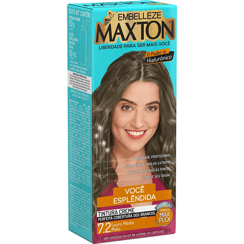 Tintura Creme Maxton 7.2 Louro Médio Mate Kit Prático