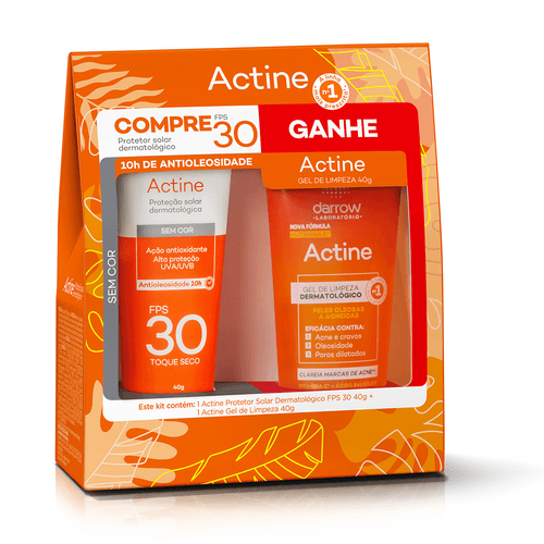 Kit Protetor Solar Actine FPS30 40g + Gel de Limpeza Facial 40mg