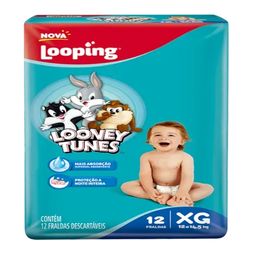 Fralda Looping Looney Tunes Jumbinho XG com 12 Unidades