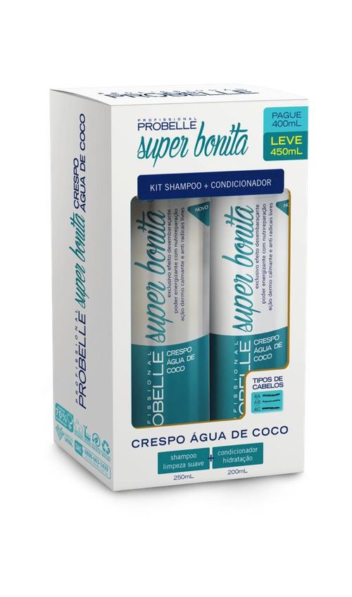 Kit Probelle Shampoo+ Condicionador 400 ml Crespo Agua de Coco