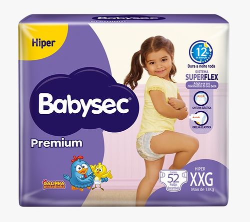 Fralda Babysec Premium Hiper XXG com 52 unidades