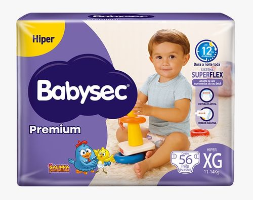 Fralda Babysec Premium Hiper XG com 56 unidades