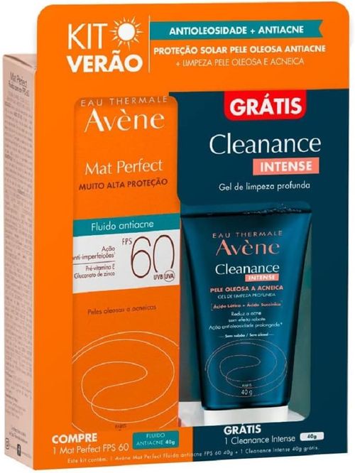 Kit Protetor Solar Avène Mat Perfect FPS60 40g Grátis Gel de limpeza Profunda Cleanance 60ml