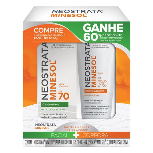 Kit Protetor Solar NeoStrata Minesol Facial FPS70 Gel Creme Toque Seco 40g com 60% Off  na 2ª Unidade