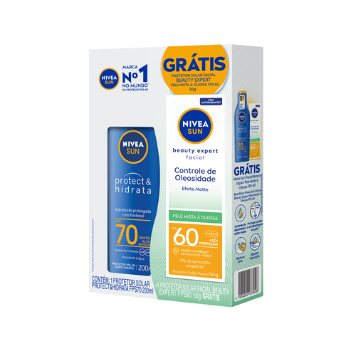Protetor Solar Protect & Hidrata FPS 70 Nivea Sun 200ml e Ganhe Protetor Facial Beauty Expert FPS 60 50g