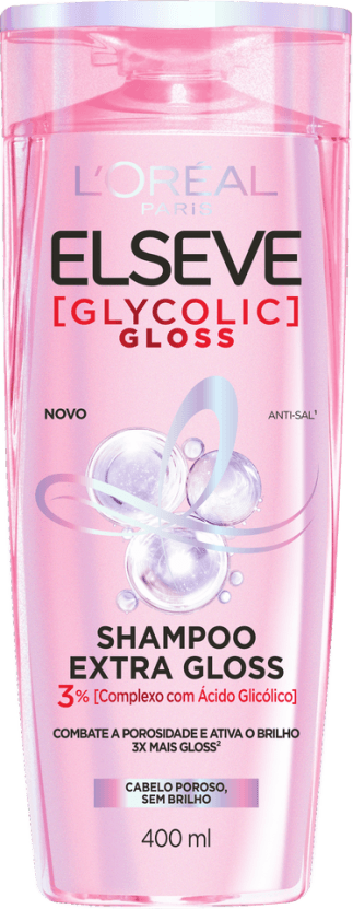 Shampoo Extra Gloss Anti-Sal Elseve Glycolic Gloss Frasco 400ml