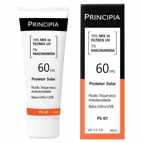 Protetor Solar 18% Mix de Filtros UV + 5% Niacinamida FPS 60 Principia Skincare PS-01 com 40ml