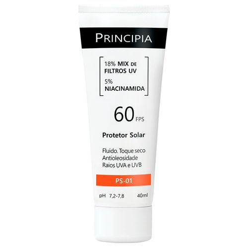 Protetor Solar 18% Mix de Filtros UV + 5% Niacinamida FPS 60 Principia Skincare PS-01 com 40ml