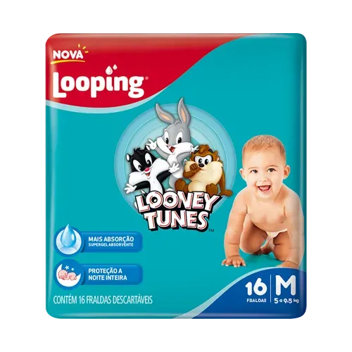 Fralda Looping Looney Tunes Jumbinho M com 16 Unidades