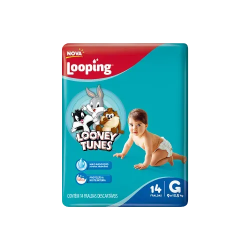 Fralda Looping Looney Tunes Jumbinho G com 14 Unidades