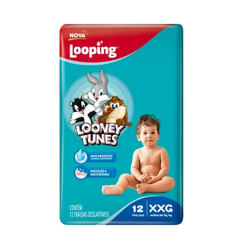 Fralda Looping Looney Tunes Jumbinho XXG com 12 Unidades