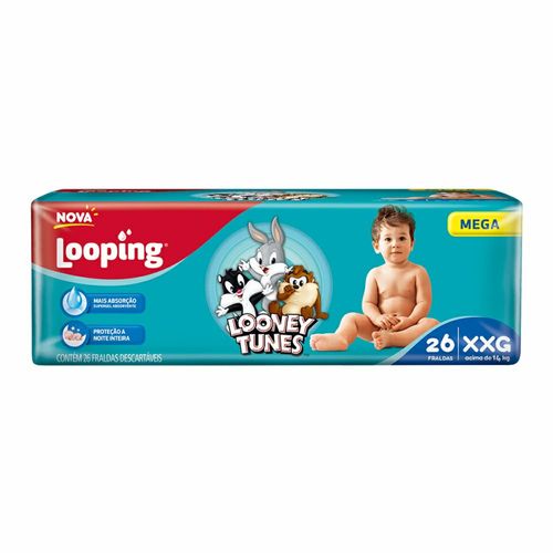Fralda Looping Looney Tunes Mega XXG com 26 Unidades