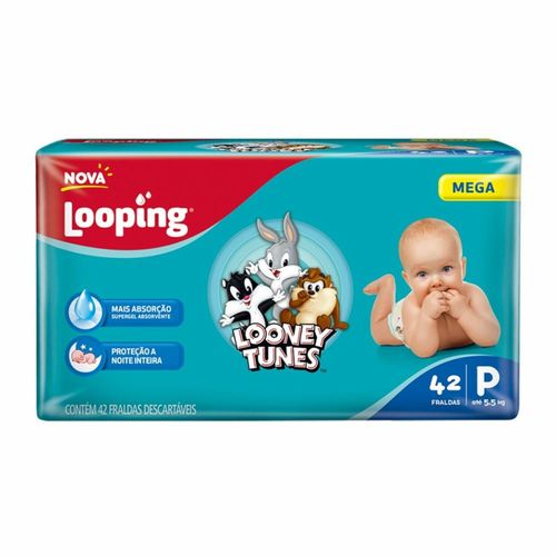 Fralda Looping Looney Tunes Mega P com 42 Unidades