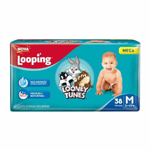 Fralda Looping Looney Tunes Mega M com 38 Unidades
