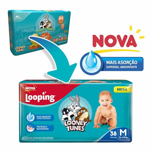Fralda Looping Looney Tunes Mega M com 38 Unidades