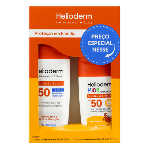 Kit Protetor Solar Família Helioderm FPS50 200ml + Protetor Solar Kids FPS50 120ml